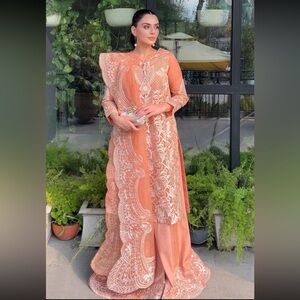 Elegant Peach Embroidered Dress